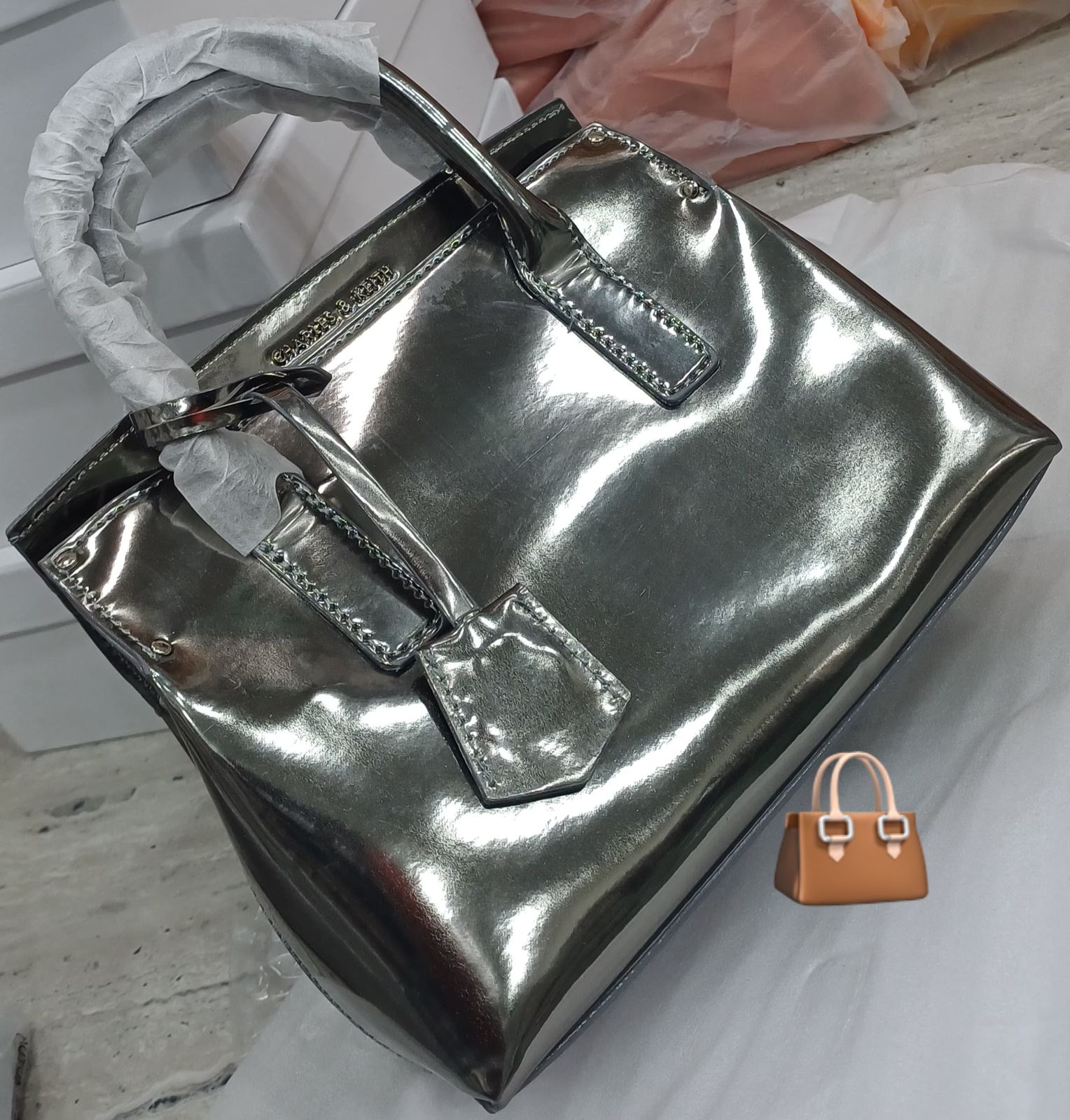 Charles & Keith Glossy Metallic Kelly Crossbody