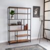 ANGEL FURNITURE Slim Line Black Frame Metallic Bookshelf with Rough Mango Wood Shelves (Large)