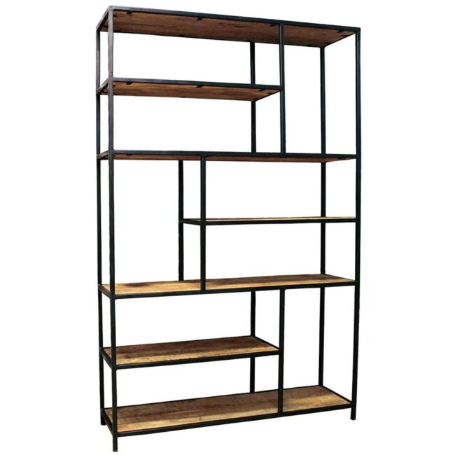 ANGEL FURNITURE Slim Line Black Frame Metallic Bookshelf with Rough Mango Wood Shelves (Large) - Image 3