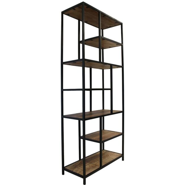 ANGEL FURNITURE Slim Line Black Frame Metallic Bookshelf with Rough Mango Wood Shelves (Large) - Image 4