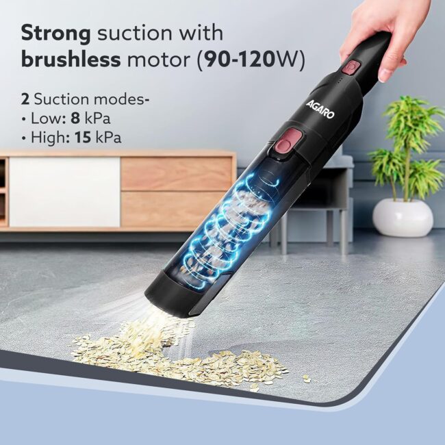 AGARO Sapphire Hand Held Vacuum Cleaner,Up to 15 kPa Powerful Suction with Fast Charging Dock, Rechargeable Portable Powerful Cleaner, Lightweight Hand Held Vacuum Cleaner for Home, Office, and Car - Image 6