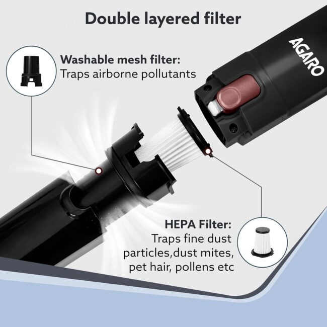 AGARO Sapphire Hand Held Vacuum Cleaner,Up to 15 kPa Powerful Suction with Fast Charging Dock, Rechargeable Portable Powerful Cleaner, Lightweight Hand Held Vacuum Cleaner for Home, Office, and Car - Image 4