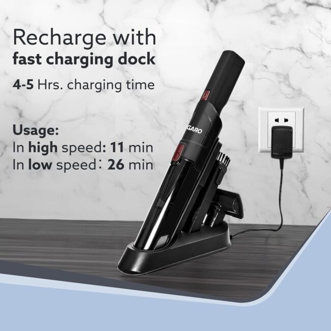 AGARO Sapphire Hand Held Vacuum Cleaner,Up to 15 kPa Powerful Suction with Fast Charging Dock, Rechargeable Portable Powerful Cleaner, Lightweight Hand Held Vacuum Cleaner for Home, Office, and Car - Image 3