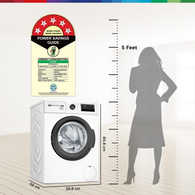 Bosch 8 kg, 5 Star, AI Active Water+, Anti-Tangle, Steam Anti Bacteria, Anti-Wrinkle Fully-Automatic Front Loading Washing Machine (WAJ28260IN, Reload Function, In-Built Heater, White) - Image 13