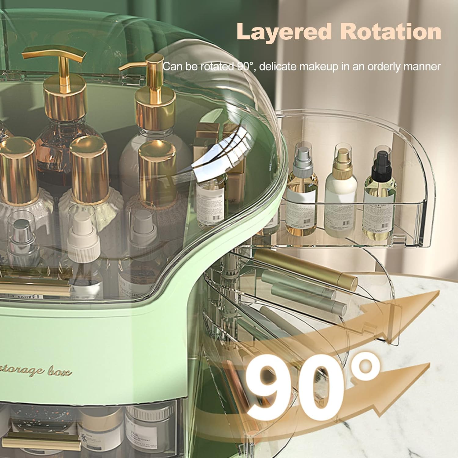 Boniry Makeup Organizer Box | Countertop Cosmetic Organizer for Woman | Transparent Clear Makeup Organizer Box | Organize for Cosmetic Products (Green) - Image 4