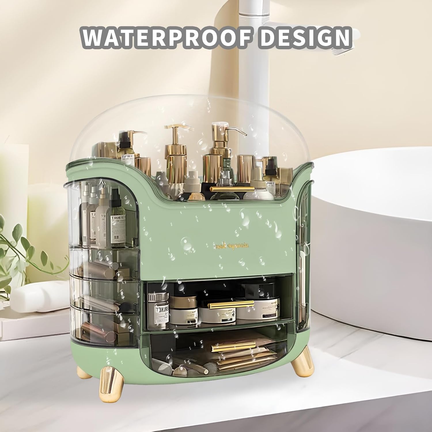 Boniry Makeup Organizer Box | Countertop Cosmetic Organizer for Woman | Transparent Clear Makeup Organizer Box | Organize for Cosmetic Products (Green) - Image 8