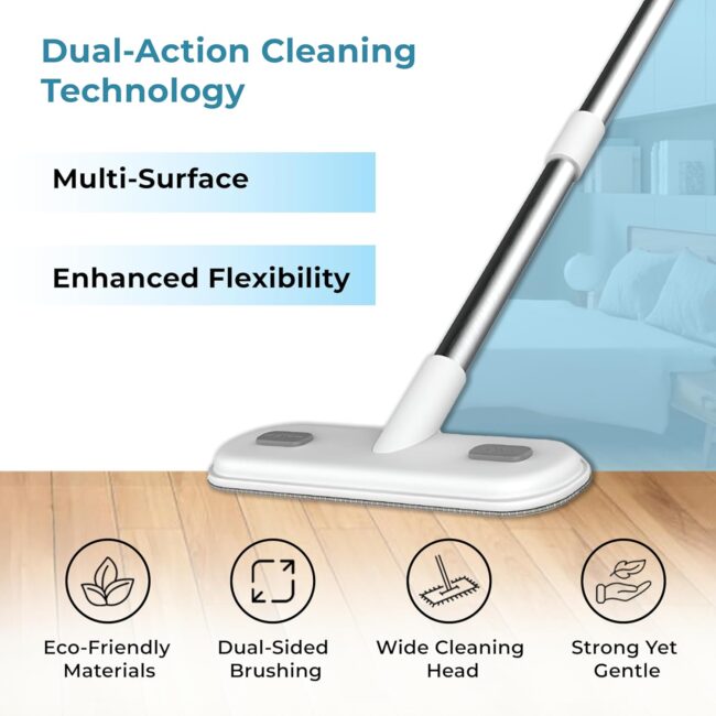 HomeEssentials Plastic Multifunctional Window Cleaner - 2 in 1 Brush&Squeegee with 4 Foot Handle / Streak Free Glass,Mesh&Floor Cleaning Tool / Perfect for UPVC Windows&Home Use (Pack of 2),Grey - Image 3