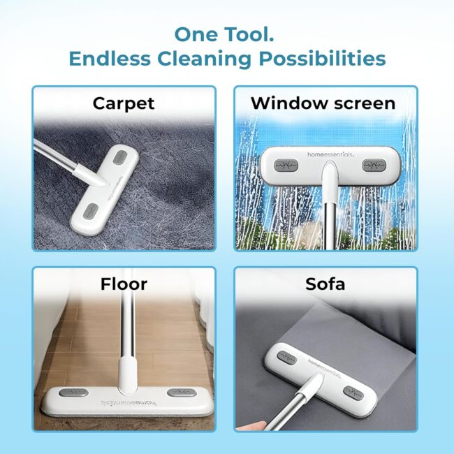 HomeEssentials Plastic Multifunctional Window Cleaner - 2 in 1 Brush&Squeegee with 4 Foot Handle / Streak Free Glass,Mesh&Floor Cleaning Tool / Perfect for UPVC Windows&Home Use (Pack of 2),Grey - Image 5