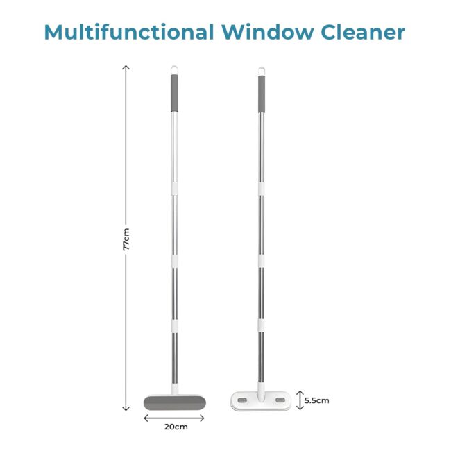 HomeEssentials Plastic Multifunctional Window Cleaner - 2 in 1 Brush&Squeegee with 4 Foot Handle / Streak Free Glass,Mesh&Floor Cleaning Tool / Perfect for UPVC Windows&Home Use (Pack of 2),Grey - Image 7