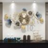 THE DECOR COMPANY Metal Analog Wall Clock - Floral Design with Silent Sweep Machine - Ideal Home Decor Items and Wall Decoration Items for Living Room/Bedroom/Cafes/Hotels, 76.2x55.9 cm, Blue, Golden