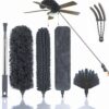 DODGE 'N WOLVES 6 Pcs Home Cleaning Duster Set, Microfiber Feather Duster Bendable & Extendable Fan Brush with 100 inches Expandable Pole Handle for Cleaning Cobweb Window Blinds Furniture, Grey
