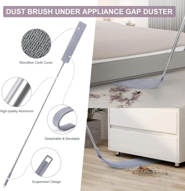 DODGE 'N WOLVES 6 Pcs Home Cleaning Duster Set, Microfiber Feather Duster Bendable & Extendable Fan Brush with 100 inches Expandable Pole Handle for Cleaning Cobweb Window Blinds Furniture, Grey - Image 8