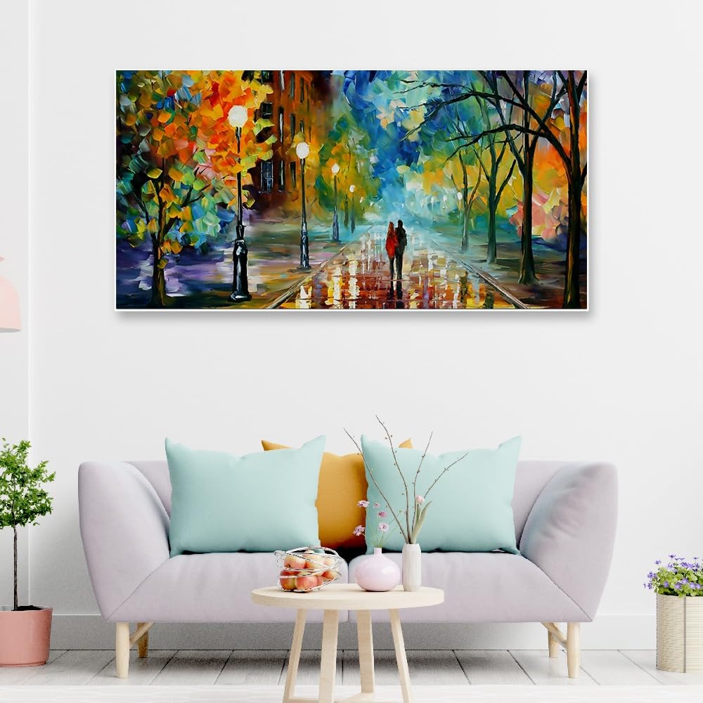 DEKORSTATION Romantic Couple in Nature Canvas Wall Painting with Frame | Nature Paintings for Home Decoration | Romantic Painting for Bedroom | Size: 24x48 Inch (FF_62DS)