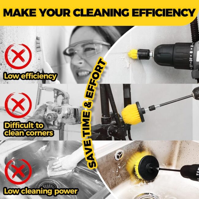 Fidrox Drill Scrubber Brush Cleaning Kit(4pcs)- All Purpose Brush for Bathroom Surfaces, Grout, Floor, Tub, Shower, Tile, Corners, Kitchen, Grill - Fits Most Drills - Image 5
