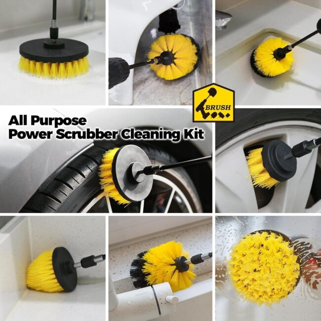 Fidrox Drill Scrubber Brush Cleaning Kit(4pcs)- All Purpose Brush for Bathroom Surfaces, Grout, Floor, Tub, Shower, Tile, Corners, Kitchen, Grill - Fits Most Drills - Image 6