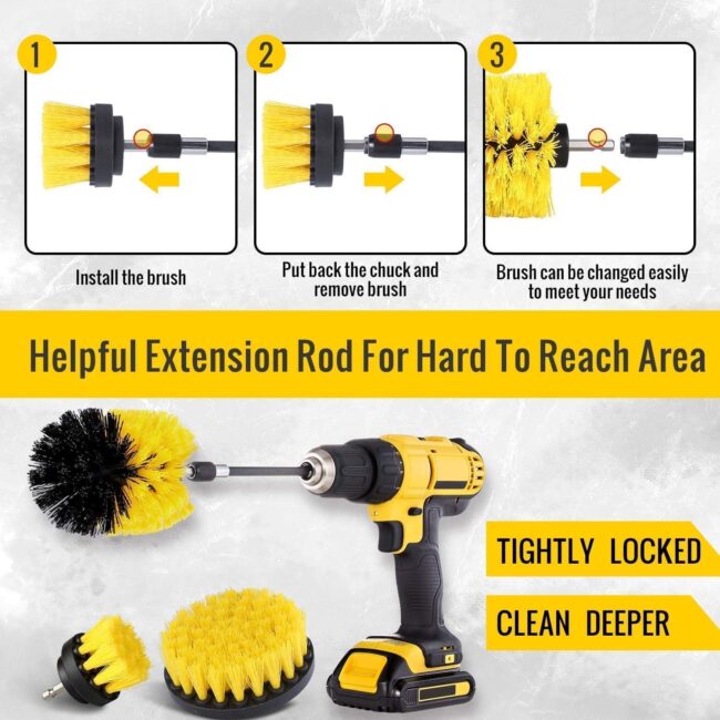Fidrox Drill Scrubber Brush Cleaning Kit(4pcs)- All Purpose Brush for Bathroom Surfaces, Grout, Floor, Tub, Shower, Tile, Corners, Kitchen, Grill - Fits Most Drills - Image 8