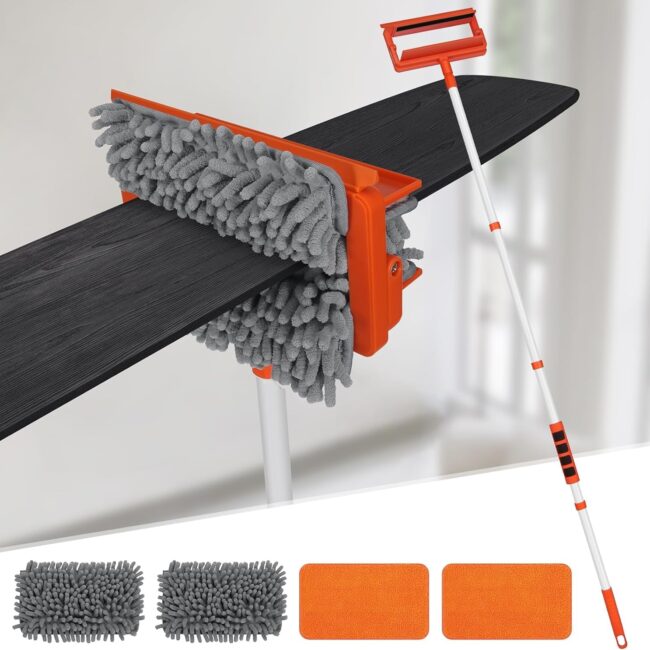 Fulminare 3 in 1 Fan Cleaner Duster with 159cm Extendable Long Handle for Ceiling Fan Blade,Fan Cleaning Mop with 2 Microfiber Mop Head for Dusting Ceiling Fan Washable Pads for Wipe Wall