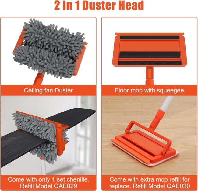 Fulminare 3 in 1 Fan Cleaner Duster with 159cm Extendable Long Handle for Ceiling Fan Blade,Fan Cleaning Mop with 2 Microfiber Mop Head for Dusting Ceiling Fan Washable Pads for Wipe Wall - Image 5