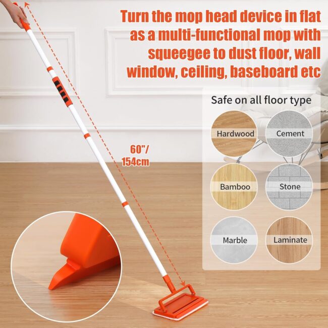 Fulminare 3 in 1 Fan Cleaner Duster with 159cm Extendable Long Handle for Ceiling Fan Blade,Fan Cleaning Mop with 2 Microfiber Mop Head for Dusting Ceiling Fan Washable Pads for Wipe Wall - Image 3