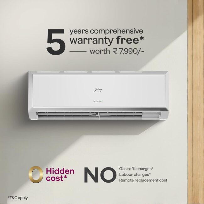 Godrej 1 Ton 3 Star, 5 Years Comprehensive Warranty, AI Powered, 5-In-1 Convertible Cooling, Inverter Split AC (Copper, 2025 Model, Heavy duty cooling at 52 °C, AC1T EI 12PINV3R32 WYQ 3S, White) - Image 7