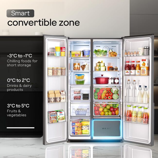 Godrej 600L 3 Star Frost Free Smart Convertible AI Powered 3 Intelligent Modes Toughened Glass Digital Touch Panel Inverter Side By Side Refrigerator(2025 Model,RS EONVELVET 646C RIT SM BL,Storm Blue) - Image 4