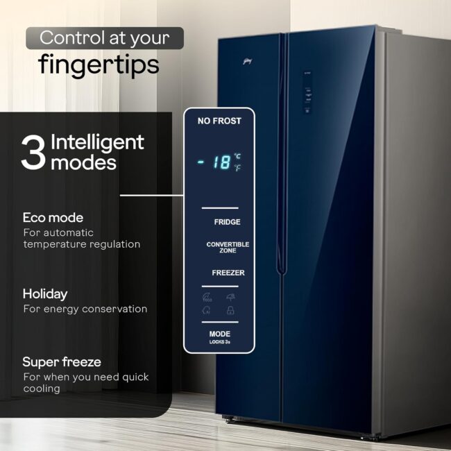 Godrej 600L 3 Star Frost Free Smart Convertible AI Powered 3 Intelligent Modes Toughened Glass Digital Touch Panel Inverter Side By Side Refrigerator(2025 Model,RS EONVELVET 646C RIT SM BL,Storm Blue) - Image 3