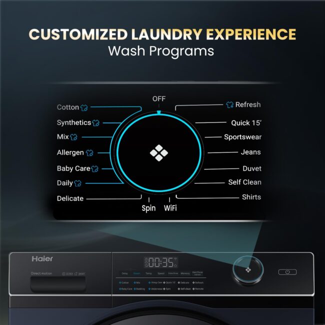 Haier 11 Kg (Wash) / 7 Kg (Dry), 5 Star, Powered by AI-DBT, Direct Drive Technology, Wifi, PuriSteam, I-Refresh, Front Load Fully Automatic Washer Dryer, (EFLD110-DM14IEICBKU1, In-built Heater,Black) - Image 6