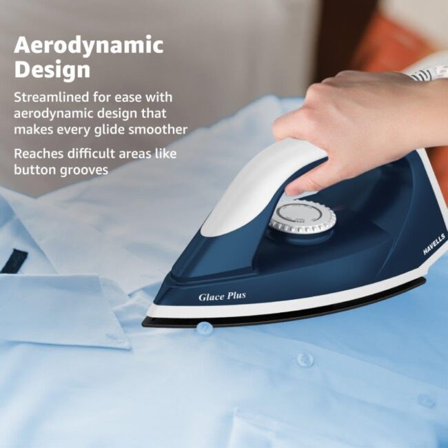 Havells Glace Plus 1000 Watts Dry Iron Press| Greblon Non Stick Sole Plate with German Technology | ISI Certified |Cord Winder | Aerodynamic Design |2 Year Manufacturer Warranty|Stainless Steel(Blue) - Image 5