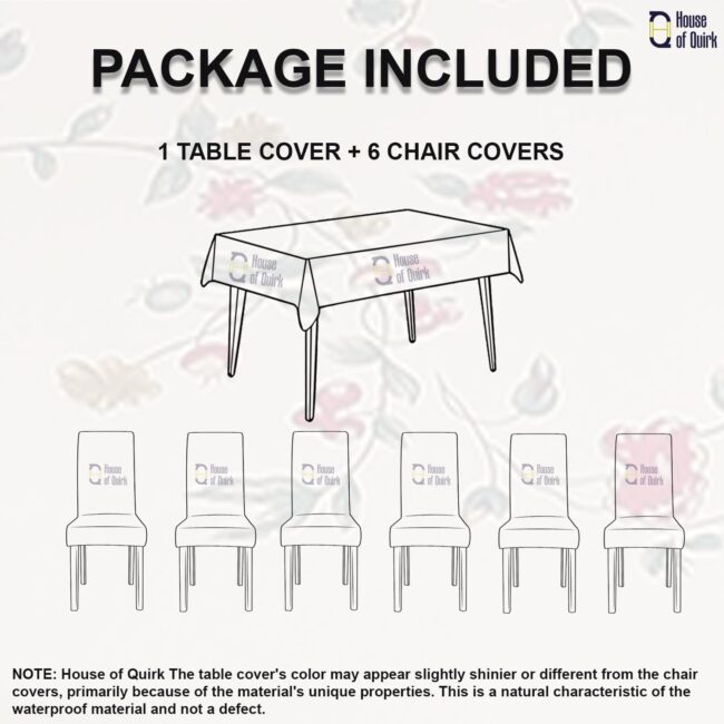 House of Quirk Polyvinyl Chloride (PVC) Dining Chair Cover With Rectangular Table Covers For Kitchen Waterproof Dining Table Cloth (Beige Tulip, 1 Rectangular Table Cover + 6 Chair Cover) - Image 9