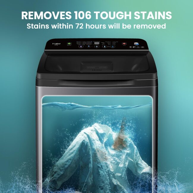 Haier 10.5 kg 5 Star Inbuilt Butterfly heater, Oceanus Wave Drum Washing Machine Fully Automatic Top Load (HWM105-H688BK,Black) - Image 7
