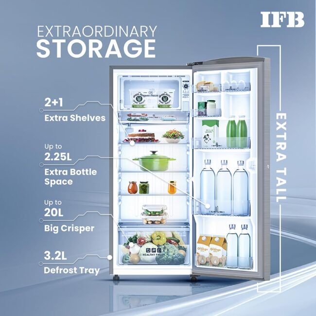 IFB 206L 5 Star Direct Cool Single Door Refrigerator (IFBDC-2325DBSE, Brush Grey, Advanced Inverter Compressor, Extraordinary Storage with Humidity Controller) - Image 5