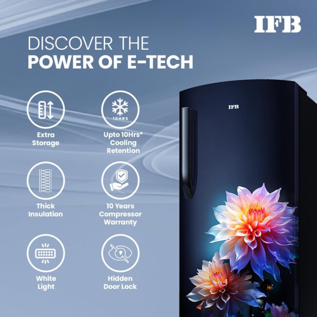 IFB 187L 4 Star Direct Cool Advanced Inverter Single Door Refrigerator (IFBDC-2134DBNED, Divine Bliss-Blue, Humidity Controller, Extraordinary Space with Base Drawer) - Image 3