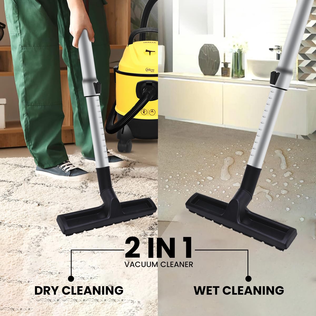 INALSA Wet and Dry Vacuum Cleaner for Home, 15 LTR Capacity,1400 W, 20 kPa Suction, Blower Function,HEPA Filter, Wet Vacuum Cleaner for Sofa, House Cleaning Machine,Stainless Steel Body (WD 15) - Image 3