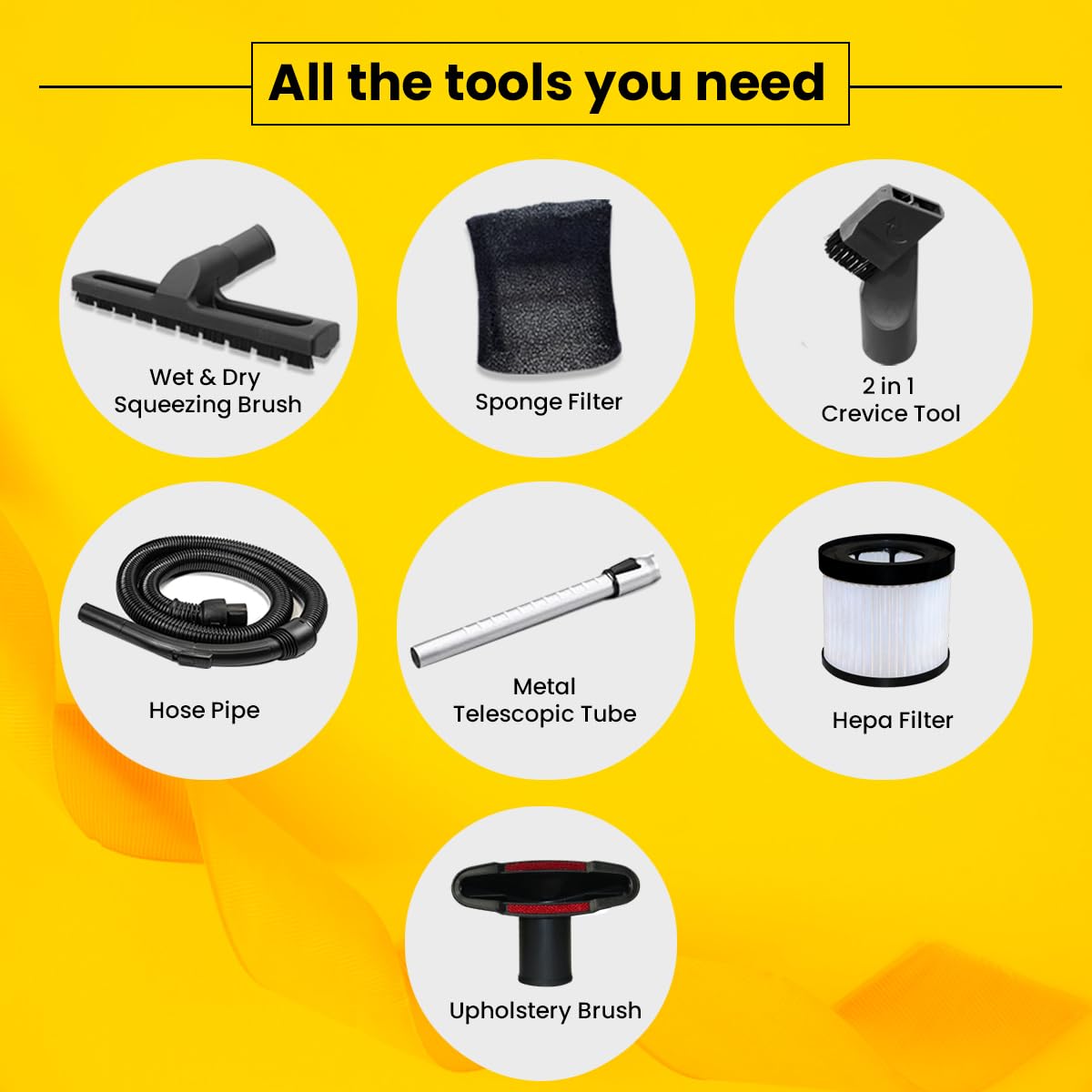 INALSA Wet and Dry Vacuum Cleaner for Home, 15 LTR Capacity,1400 W, 20 kPa Suction, Blower Function,HEPA Filter, Wet Vacuum Cleaner for Sofa, House Cleaning Machine,Stainless Steel Body (WD 15) - Image 6