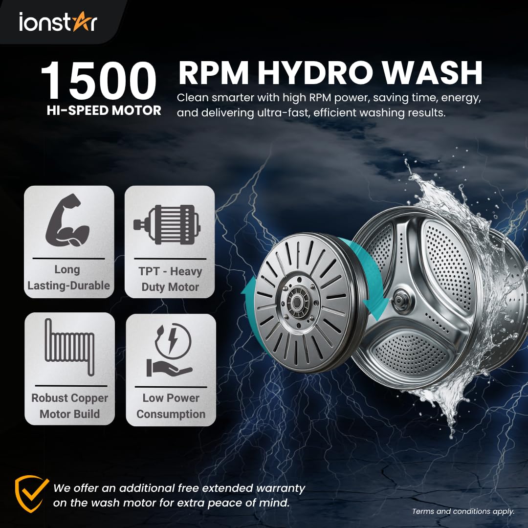Ionstar 7 Kg Semi Automatic Washing Machine - 5 Star Rated - 2025 - Top Load - Jet Pulsator - Magic Filter - Special Air Dryer - Buzzer - Wheels - Powerful Copper Motor - 1500 RPM (STAR70-AQUA-G) - Image 4