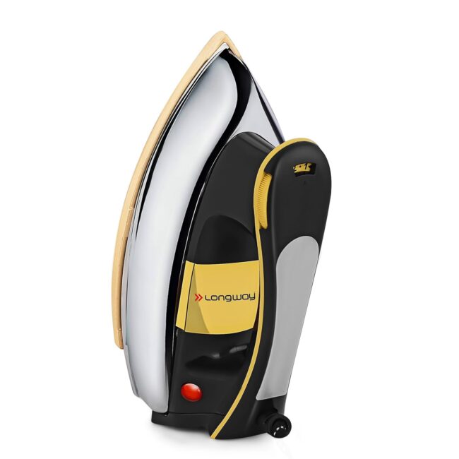 Longway Plancha Heavy Weight Non-Stick Teflon Coated Golden Soleplate Dry Iron, 6 Multi-Heat Setting, Electric Iron for Clothes | 1 Year Warranty| (1000 Watt, Black)