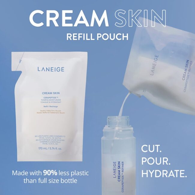 LANEIGE Cream Skin Toner & Moisturizer | Dual Function | Toner for Glowing Skin | Ceramides Moisturizer with Peptides | Boosts Skin Barrier & Lightweight | Korean Skincare | For Men and Women-Refill - Image 3