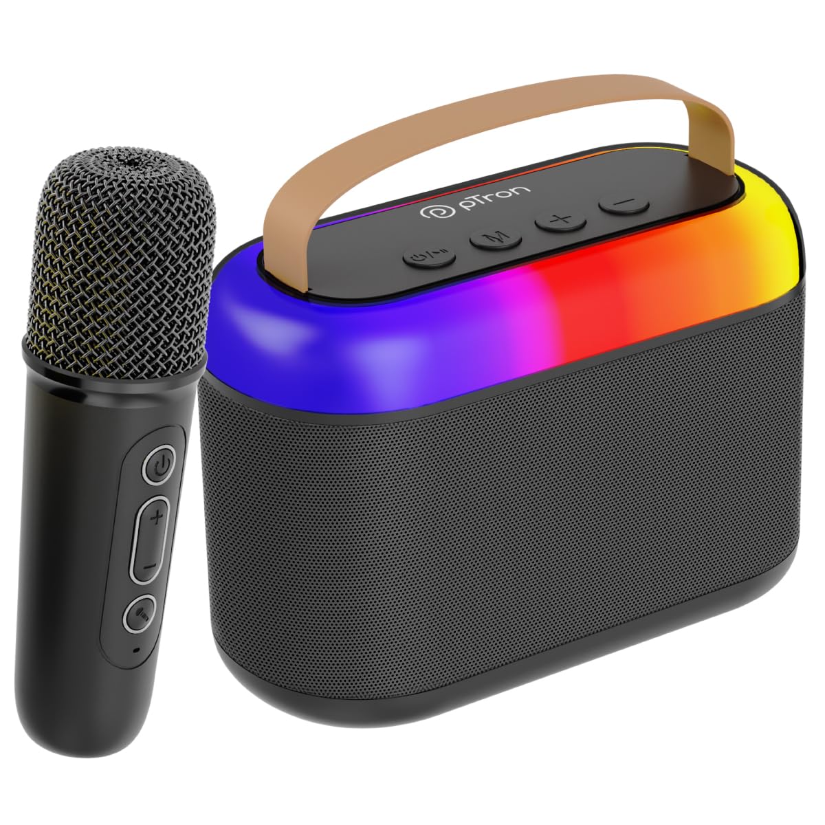 pTron Newly Launched Fusion Joy 20W Bluetooth Speaker with Wireless Karaoke Mic, 6Hrs Playtime, Vivid RGB Lights, Voice Effects, Multi-Play Modes BT5.3/TF Card & Type-C Charging Port (Black)