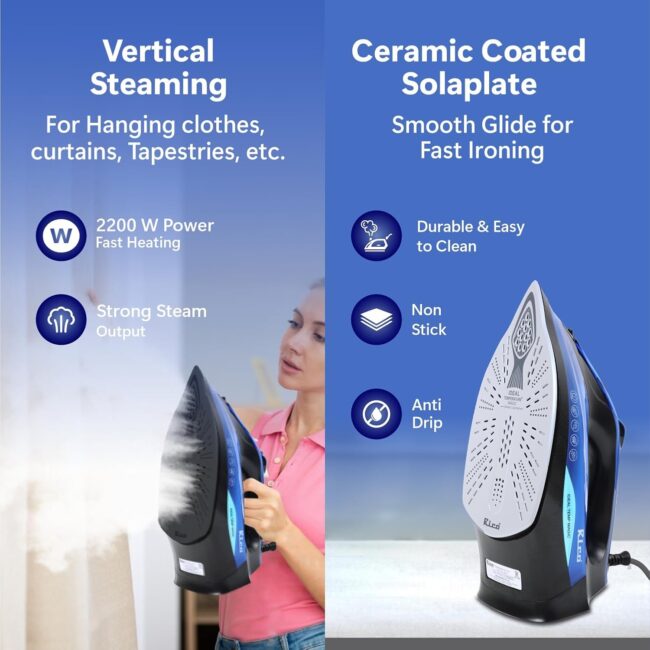 Rico 2200 Watts Japanese Technology Steam Iron with Spray | No Burn Guaranteed | Press Iron Clothing with 2 Ways Auto Shut-Off | 2 Year Replacement Warranty SI2110 - Image 3