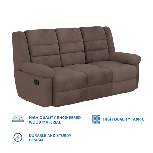 Solimo Musca 3 Seater Fabric Recliner (Brown) - Image 3