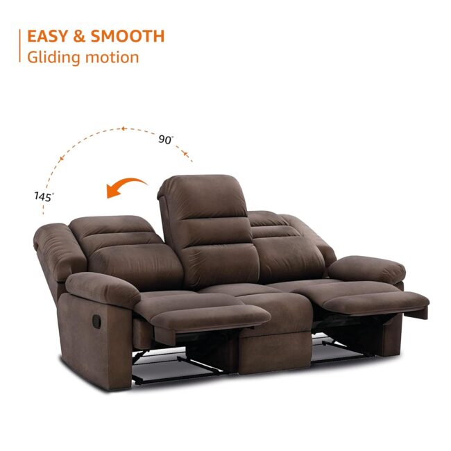 Solimo Musca 3 Seater Fabric Recliner (Brown) - Image 7