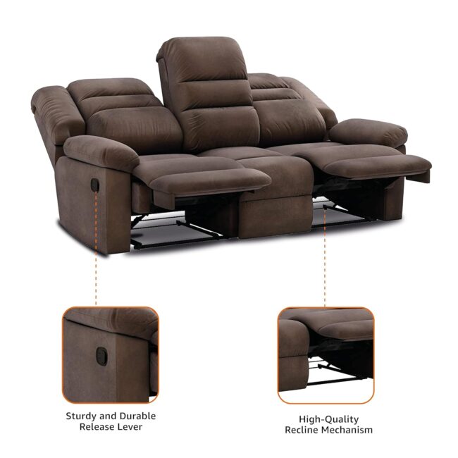 Solimo Musca 3 Seater Fabric Recliner (Brown) - Image 8