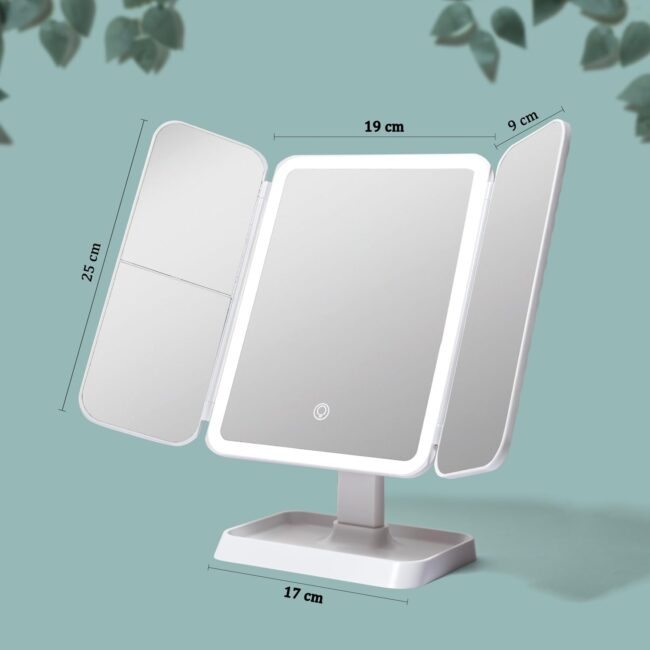 STELLIFEROUS 3X Trifold Makeup Mirror with Adjustable LED Lights | 3 Colour LED USB Rechargeable | Magnifying Vanity Mirror for Home and Beauty Salon (White) - Image 3