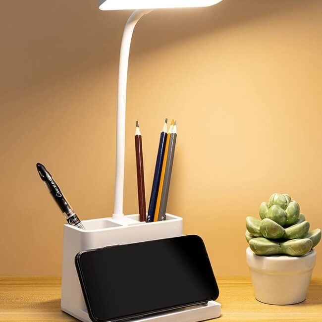 SaleOn Rechargeable Stable Desk Lamp with USB Type C Cable | 3 Color Modes | 6 Month Warranty | Mobile Holder | Eye Protection | Touch Control | Non-Flickering-LED,Plastic
