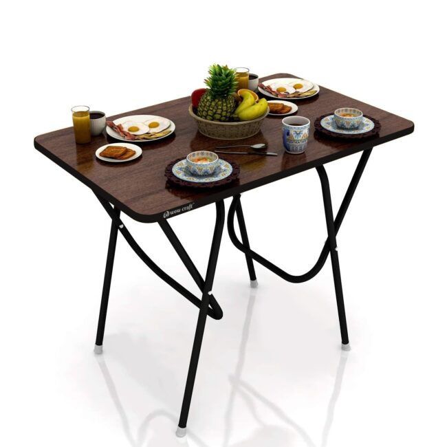 wow craft Multi-Purpose Foldable and Portable 2-Seater Dining Table | Engineered Plywood Top & Powder Coated Finish | Compact Dining Table for Home & Kitchen | Mango Brown